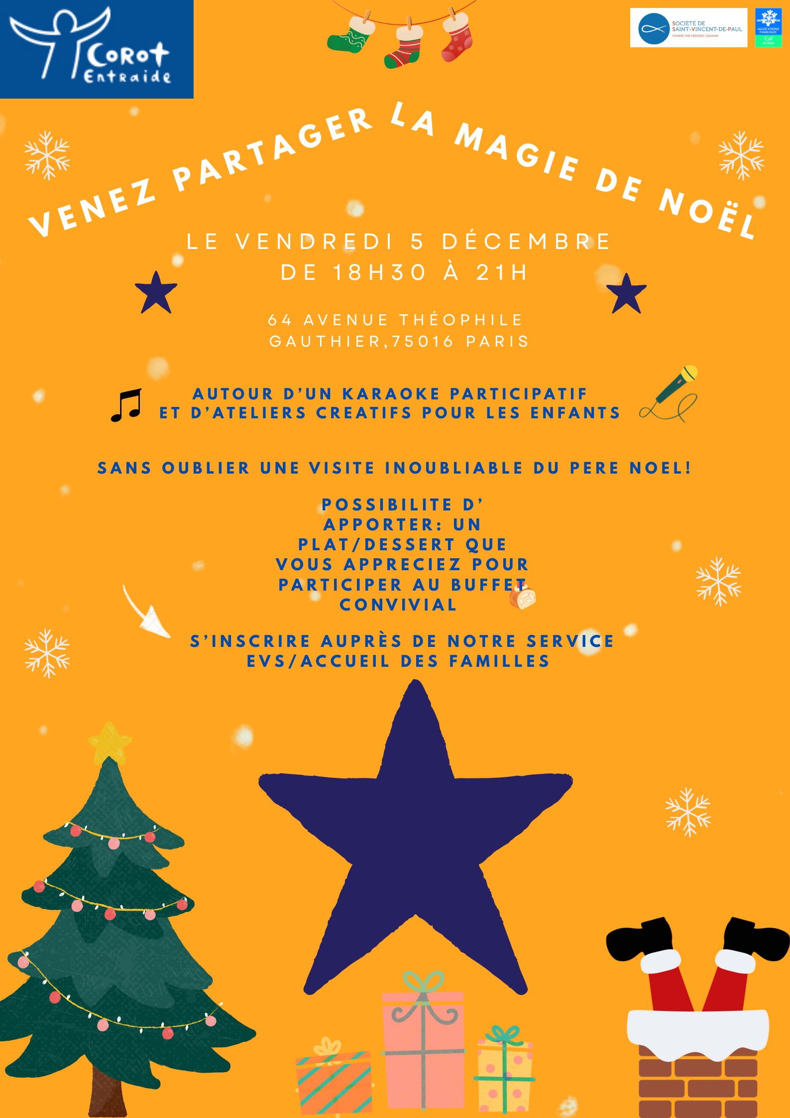 Fête de Noel des Familles le vendredi 5 décembre, 18h30, 64 avenue Théophile Gautier, 75016 Fête de Noel des Familles le vendredi 5 décembre, 18h30, 64 avenue Théophile Gautier, 75016