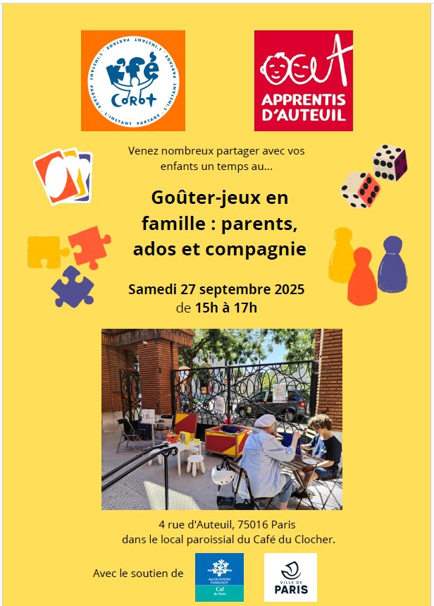 venez nous rencontrer au Gouter parents enfants, samedi 27 septembre 2025 de 15h à 17h