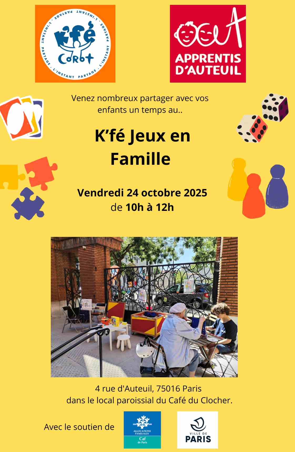 Kfé Corot, jeux en familles vendredi 24 octobre de 10 à 12h : venez nombreux!